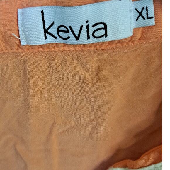 Kevia Peach and‎ White V Neck 3/4 Sleeve Blouse Size XL - Picture 2 of 6